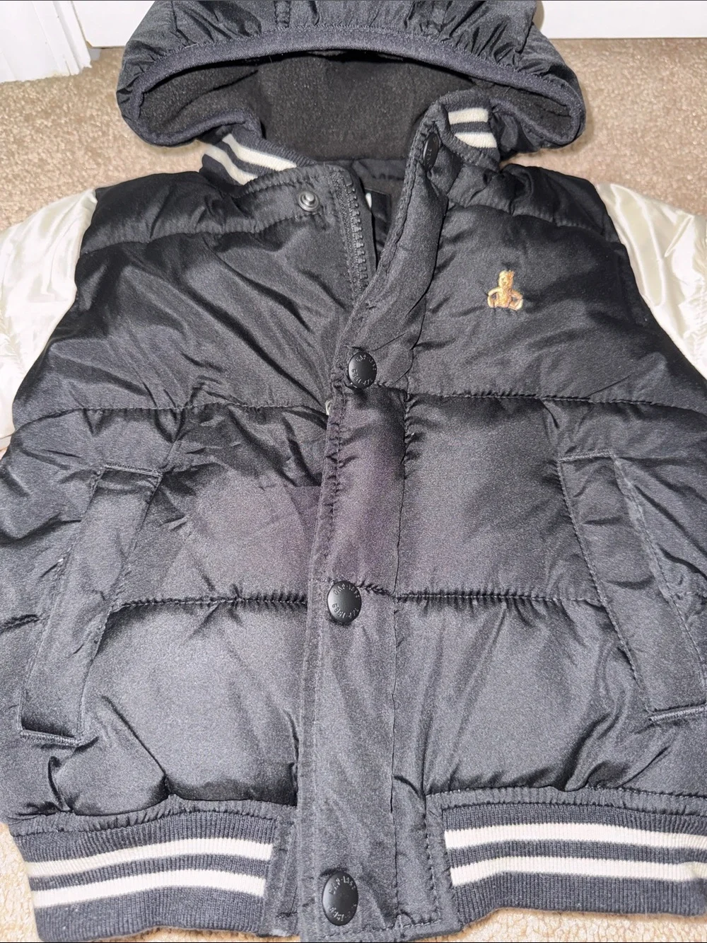 GAP Two-Tone Hooded Puffer Jacket - Black & Cream